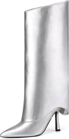 IDIFU المرأة أحذية عالية في الركبة أضعاف فوق خنجر الكعب العالي وأشار اصبع القدم أحذية طويلة الخريف مريحة لطيف أزياء أنيقة مثير أحذية عصرية حزب الرقص نادي أحذية طويلة الجانب سستة الأحذية للنساء in Kuwait