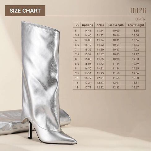 IDIFU المرأة أحذية عالية في الركبة أضعاف فوق خنجر الكعب العالي وأشار اصبع القدم أحذية طويلة الخريف مريحة لطيف أزياء أنيقة مثير أحذية عصرية حزب الرقص نادي أحذية طويلة الجانب سستة الأحذية للنساء in Kuwait