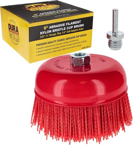 Dura-Gold 4" Abrasive Filament Nylon Bristle Cup Brush - 5/8" 11 Thread, 1/4" Hex Drill Shank Arbor, Coarse Grit Angle Grinder Brush for Truck Bed Liner Surface Prep, Sanding, Rust & Paint Removal in Saudi Arabia