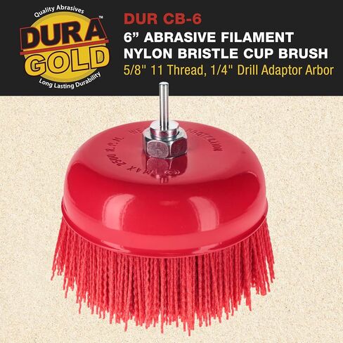 Dura-Gold 4" Abrasive Filament Nylon Bristle Cup Brush - 5/8" 11 Thread, 1/4" Hex Drill Shank Arbor, Coarse Grit Angle Grinder Brush for Truck Bed Liner Surface Prep, Sanding, Rust & Paint Removal in Saudi Arabia