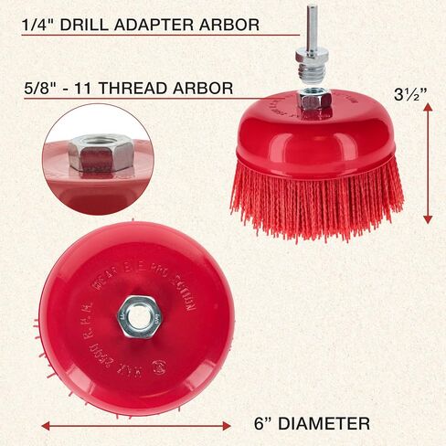 Dura-Gold 4" Abrasive Filament Nylon Bristle Cup Brush - 5/8" 11 Thread, 1/4" Hex Drill Shank Arbor, Coarse Grit Angle Grinder Brush for Truck Bed Liner Surface Prep, Sanding, Rust & Paint Removal in Saudi Arabia