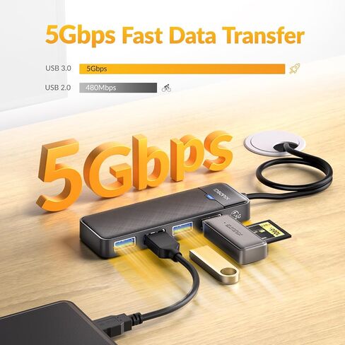 موزع USB C من iDsonix، 4 منافذ، محول USB C إلى USB 3.0 بسرعة 5 جيجابت في الثانية مع 4 منافذ USB 3.0، موزع USB C لأجهزة MacBook وMac Pro وiMac وWindows/Mac OS وLinux ومحرك أقراص فلاش وHDD (0.15M/0.5FT) أسود in Kuwait