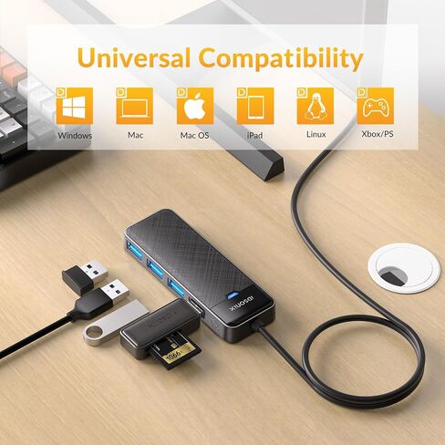 موزع USB C من iDsonix، 4 منافذ، محول USB C إلى USB 3.0 بسرعة 5 جيجابت في الثانية مع 4 منافذ USB 3.0، موزع USB C لأجهزة MacBook وMac Pro وiMac وWindows/Mac OS وLinux ومحرك أقراص فلاش وHDD (0.15M/0.5FT) أسود in Kuwait