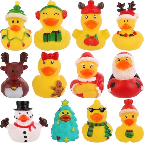 12pcs Christmas Rubber Ducks, Little Christmas Rubber Duckies Assorted Rubber Ducks Rubber Ducks Set Bath Rubber Duck for Christmas Holiday Celebrations Party Supplies Gifts(Style 1) in Saudi Arabia