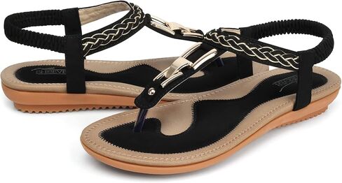 صندل نسائي صيفي أنيق من SHIBEVER حذاء مسطح أسود 10.5 in Kuwait