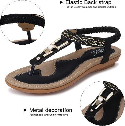 صندل نسائي صيفي أنيق من SHIBEVER حذاء مسطح أسود 10.5 in Kuwait