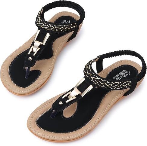 صندل نسائي صيفي أنيق من SHIBEVER حذاء مسطح أسود 10.5 in Kuwait