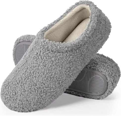 شبشب ATHMILE Fuzzy للنساء من إسفنج الذاكرة للرجال، شباشب منزلية للنساء مع الصوف المجعد لغرفة النوم الداخلية (مقاس 7-8، رمادي فاتح) in Kuwait