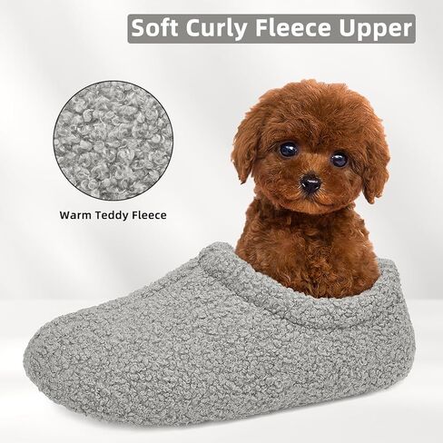 شبشب ATHMILE Fuzzy للنساء من إسفنج الذاكرة للرجال، شباشب منزلية للنساء مع الصوف المجعد لغرفة النوم الداخلية (مقاس 7-8، رمادي فاتح) in Kuwait