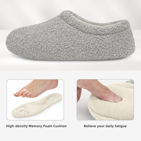 شبشب ATHMILE Fuzzy للنساء من إسفنج الذاكرة للرجال، شباشب منزلية للنساء مع الصوف المجعد لغرفة النوم الداخلية (مقاس 7-8، رمادي فاتح) in Kuwait