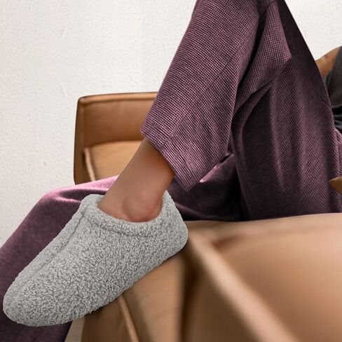 شبشب ATHMILE Fuzzy للنساء من إسفنج الذاكرة للرجال، شباشب منزلية للنساء مع الصوف المجعد لغرفة النوم الداخلية (مقاس 7-8، رمادي فاتح) in Kuwait