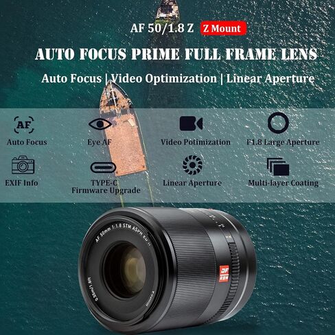 VILTROX 50mm f/1.8 F1.8 STM Auto Focus Prime Full Frame Lens for Nikon Z-Mount Camera Z5 Z50 Z6 Z6 II Z7 Z7 II in Saudi Arabia