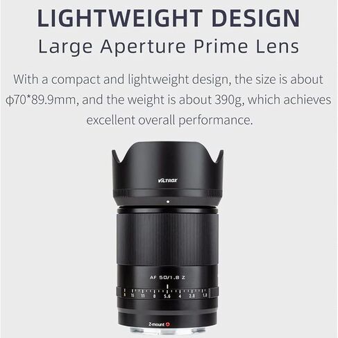 VILTROX 50mm f/1.8 F1.8 STM Auto Focus Prime Full Frame Lens for Nikon Z-Mount Camera Z5 Z50 Z6 Z6 II Z7 Z7 II in Saudi Arabia