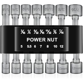 BOEN 14 Piece Power Nuts Driver Drill Bit Tools Set, 1/4 inch Driver Hex Metric & SAE Socket Wrench Screw for Power Tools