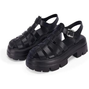 Coutgo Womens Platform Fisherman Sandals Chunky Lug Sole Heels Gladiator Ankle Strap Closed Toe Sandal Summer Y2K Shoes