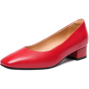 FEMSTEP Womens Wedding Slip On Square Toe Matte Leather Dress Chunky Low Heel Pumps Shoes 1.5 Inch