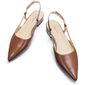 C.Paravano المرأة Slingback الشقق وأشار اصبع القدم Slingback الشقق للنساء Slingback الشقق للنساء Slingback الصنادل قابل للتعديل الكاحل حزام الأحذية