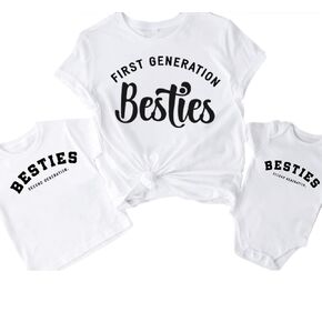 Toddler Baby Girl Boy Besties Second Generation Letter Print Shirt Best Friend Outfits BFF T-Shirt for Mom and Baby (0-6 Months, Besties second generation-Long Sleeve Romper)