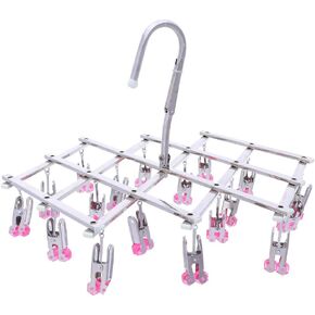 Drying Hanger, Hanging Drying Rack, Drip Hanger Stainless Steel with 18 Pegs for Laundry Underwear Socks, Quickly Remove Clothes from Hanger, Windproof, Folding Portable, (Red)