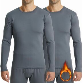 LANBAOSI Thermal Shirts for Men Crewneck Long Sleeve Thermal Undershirt Men Base Layer Cold Weather Thermals 2 Pack