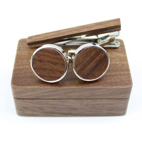 Vintage Walnut Wooden Cufflinks and Tie Clip Bar Set With Walnut Organizer Box for Men Father Husband Boyfriend Christmas Gift in Kuwait