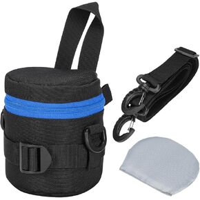 PATIKIL Lens Pouch Case, 4.1" ID x 6.3" H Shockproof Camera Lens Case Bag Thick Protective Neoprene Lens Protective Bag with Strap and Lens Pad for Nikon DSLR Camera Lens, Blue/Black