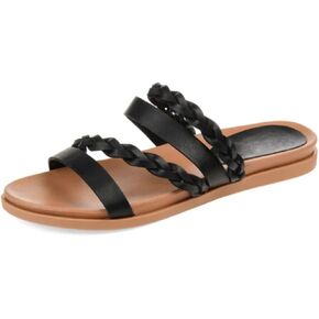 Journee Collection Womens Colette Slide-On Sandals with Braided Accents and Comfortable Flexible Insole