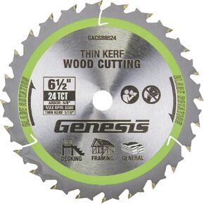 Genesis 6-1/2" Thin-Kerf 24T Circular Saw Blade for Genesis GLCS2065B Cordless Circular Saw