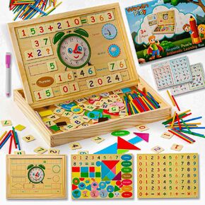 Wooden Magnetic Color Number Blocks with Puzzles Kids Numbers Montessori Toys for 3+ Year Old Educational Homeschool Counting Sticks Toddlers Preschool Learning Math Activities Abacus Toy Blocks