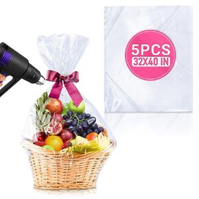 200Pcs Shrink Wrap Bags - Clear PVC Heat Shrink Wrap Shrink Film Bag for Presents Packaging Homemade Soap DIY Projects Bath Bombs Candles Shoes Jars Cellophane Gift Wrapping Pack & Small Basket