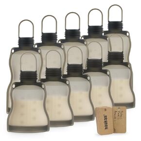 مجموعة أكياس تخزين حليب الثدي من السيليكون من هاكا (8.8 أونصة و4.4 أونصة) - حقيبة فريزر قابلة لإعادة الاستخدام للأمهات المرضعات - حقيبة طعام الأطفال اللذيذة - حقيبة مضخة الثدي - خالية من مادة BPA - مضادة للتسرب - 10 قطع in Kuwait