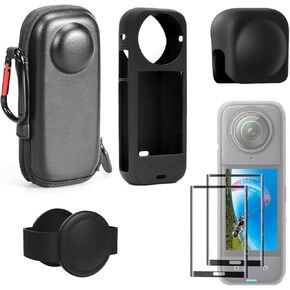مجموعة ملحقات Insta360 X4 المتوافقة مع Insta 360 X4، مجموعة ملحقات من حقيبة حمل ذات غلاف صلب، حافظة واقية من السيليكون، غطاء حماية للعدسة، طبقة حماية للشاشة من الزجاج المقوى لـ Insta360 X4