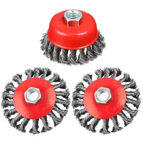 Rocaris 6 Pack Wire Wheel Cup Brush, 3 & 4 Inch Twisted Knotted & Coarse Crimped Cup Brush for Angle Grinders, 5/8 -11 Inch Threaded Arbor