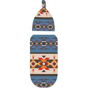 Western Baby Stuff Native American Aztec Navajo Newborn Baby Swaddle Blanket Soft Wrap Sleep Sack with Beanie Hat Gifts for Boy Girl