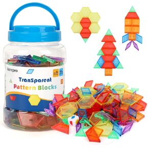 140 Pcs Translucent Pattern Blocks for Light Table, 6 Colors & Shapes Educational Light Table Manipulatives and Accessories, Light Box Accessory
