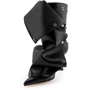 KaroNairy Womens Stiletto High Heel Ankle Boots Sexy Pointed Toe Short Bootie 2.75 In Heels Boots Party Shark Boots Black 8