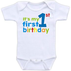 XieTao It's My First Birthday Boutique Baby Bodysuit Onesie Unisex Short Sleeve White