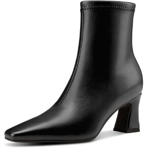 NobleOnly Womens Ankle Boots Square Toe Side Zipper Chunky Block Heel Low Heeled Short Booties Casual Office Dress Boots 2.8 Inches Heels