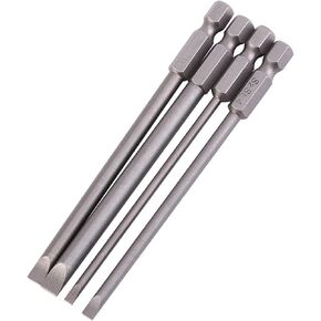 Slotted Screwdrivers Bits, 4pcs 100mm Alloy Steel 1/4 Hex Shank 3mm-6mm Flat Head Screwdriver Bits Magnetic Slotted Screwdrivers Bits for Drill Impact Drivers
