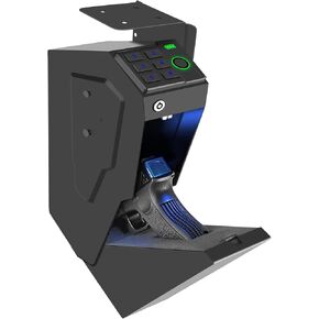Biometric Handgun Gun Safe for Nightstand, Desk, Bed Side, Wall,Truck - Auto Open Fingerprint Hidden Safe for Pistols -with Fingerprint, Backlit Keypad, KEY Access