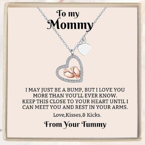 IPINK-Gift for New Mom, Baby Feet Heart Necklace Baby Gift Set, To My Mommy, Necklaces For Women, Gifts for Mom, Baby Shower Gifts, Mommy to be Gifts, Pregnancy Gifts for First Time Moms