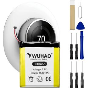 WUHAO TL284443 Battery Upgraded 600mAh for Nest Learning Thermostat 2nd 3rd T3008US T4000ES T3007ES A0013 Replacement Battery 3.7V with Tool Kit
