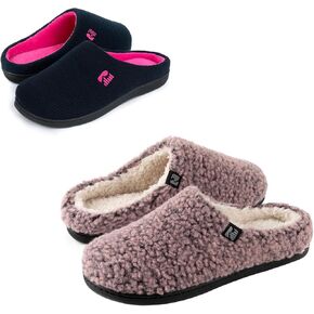 RockDove Set of 2 Pairs - US Size 7-8, Women's Original Two-Tone Slipper (Dark Navy) Women's Plush Retreat Sherpa Fleece Clog (Pink)