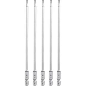 HARFINGTON 5pcs T10 Torx Bit 1/4" Hex Shank 6" Long S2 Steel Magnetic Tamper Resistant Star Bits Torx Head with Hole Industrial Grade for Driver Drill Bits Remove Fastening Screws