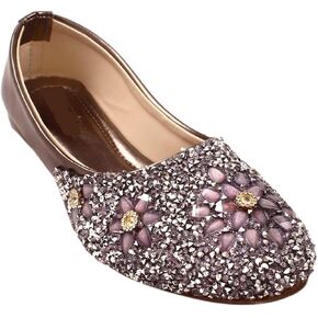 Women's Special Synthetic Stones Belly Flats - Comfortable T-P-R Sole Slip-On Shoes with Flat Sole