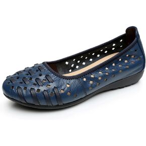 rismart Women's Hollow Comfort Slip On Leather Ballets Flats Shoes