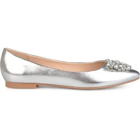Brinley Co. Womens Faux Leather Pointed Toe Jewel Flats Silver, 8 Regular US