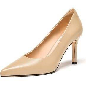 FEMSTEP Womens Dress Slip On Matte Leather Evening Pointed Toe Stiletto High Heel Pumps Shoes 3.3 Inch