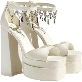 Sparkl Fairy Couture Women’s High Chunky Platform Sole Open Toe Ankle Strap Samantha Glitter Heels White Glitter