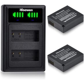 Hisewen DMW-BLG10 DMW-BLG10PP DMW-BLE9 Battery 2 Pcs, Dual Charger for Panasonic DC-G100 DC-ZS80 DC-GX9 DC-LX100 II DC-ZS200 DC-ZS70 DMC-GX80 DMC-GX85 DMC-ZS60 DMC-ZS100 DMC-GF6 DMC-GX7K DMC-LX100K